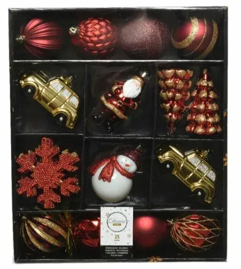 Assortiment kerstballen 25st kunststof rood - image 1