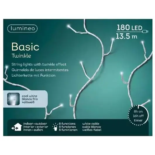 Basic twinkle lights 180L 13,5m - wit/koel wit - image 2