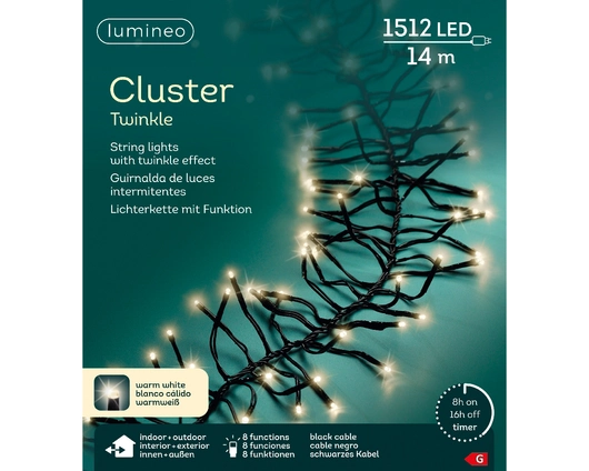 Cluster twinkle lights 1512L 14m - warm wit - afbeelding 2