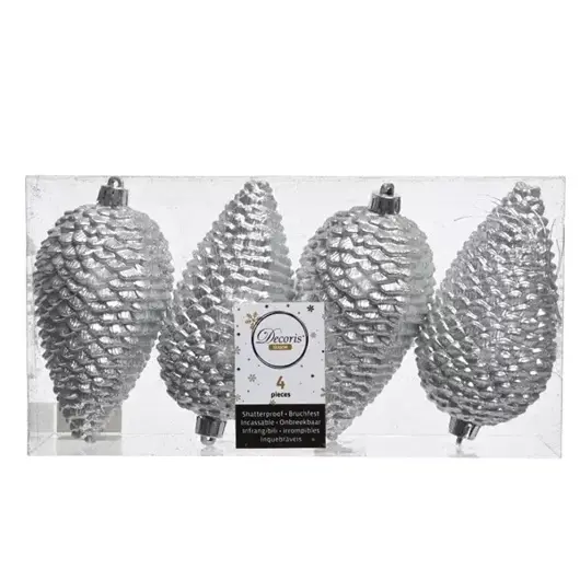 dennenappel plastic glitter hang - zilver - image 2