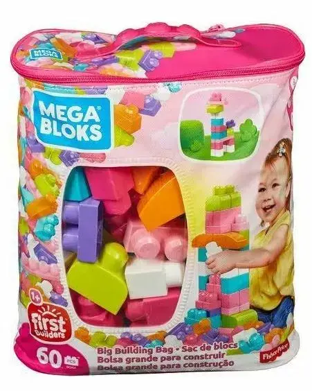 Grote bouwtas roze - mega blocks   - 60st