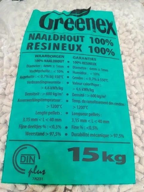 Houtpellets greenex 15kg - 100% belgisch naaldhout per zak - image 2