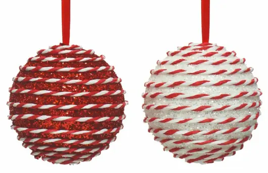 Kerstbal foam d10cm hang rd/wit a2