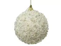 kerstbal foam met kralen Ø 8 cm - wolwit